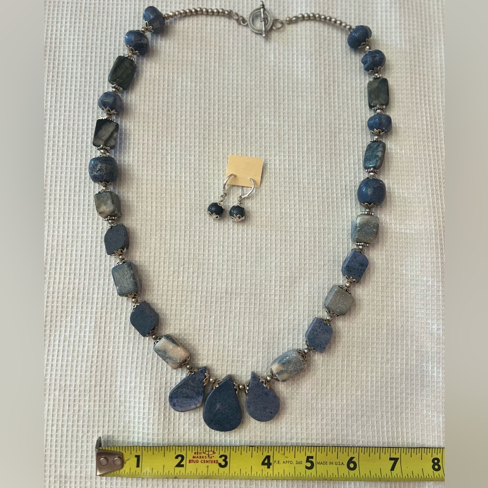Sundance-Look 🌞HANDMADE Silver Plate & Bluestone Necklace & Earring Set 📿 New